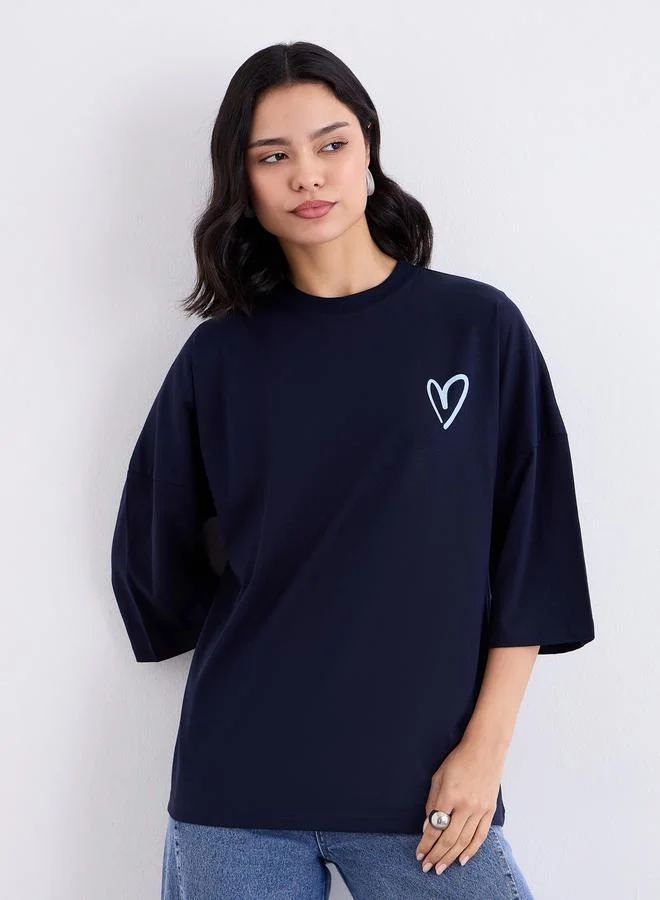 Styli Styli Women Oversized Fit Longline Slogan T-Shirt